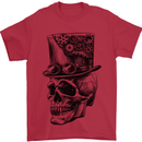 Steampunk Skull With Top Hat Mens T-Shirt Cotton Gildan Red