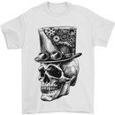 Steampunk Skull With Top Hat Mens T-Shirt Cotton Gildan White