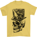 Steampunk Skull With Top Hat Mens T-Shirt Cotton Gildan Yellow
