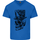 Steampunk Skull With Top Hat Mens V-Neck Cotton T-Shirt Royal Blue
