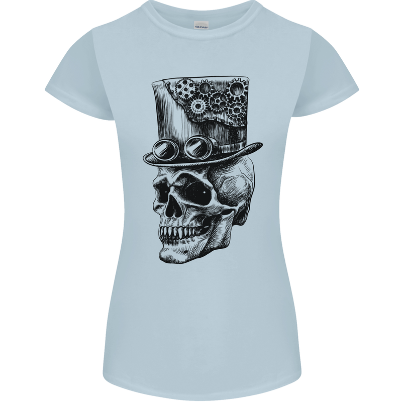 Steampunk Skull With Top Hat Womens Petite Cut T-Shirt Light Blue