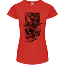 Steampunk Skull With Top Hat Womens Petite Cut T-Shirt Red