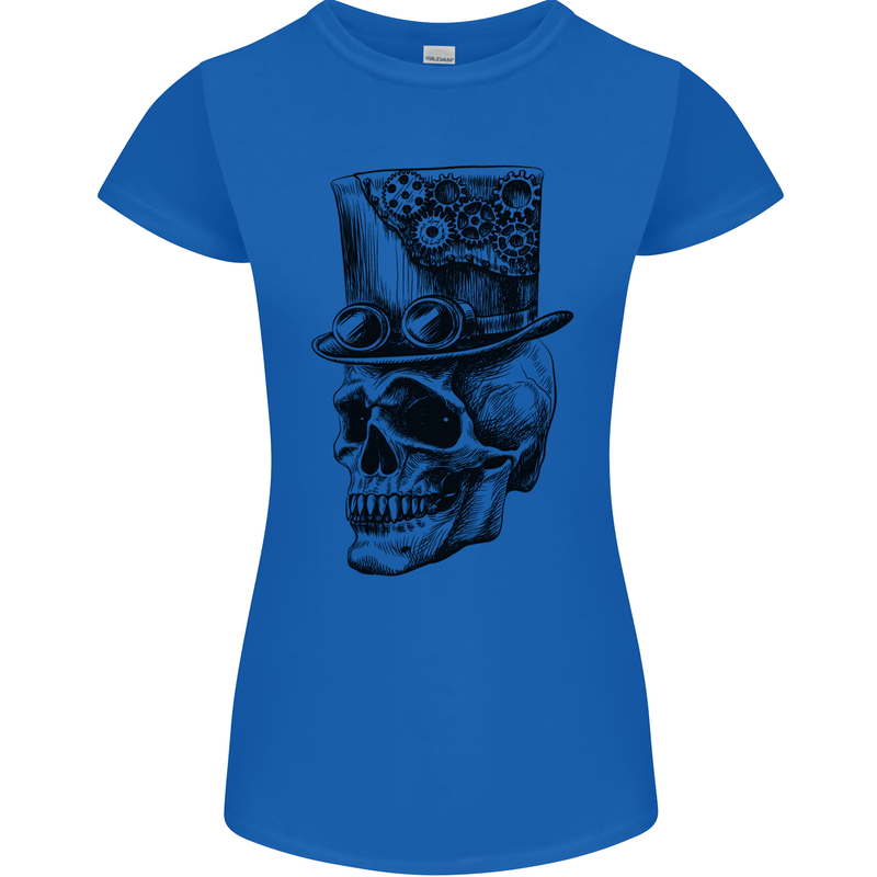Steampunk Skull With Top Hat Womens Petite Cut T-Shirt Royal Blue