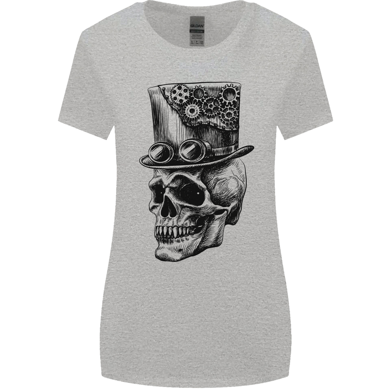 Steampunk Skull With Top Hat Womens Wider Cut T-Shirt Sports Grey