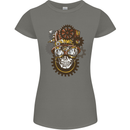 Steampunk Skull Womens Petite Cut T-Shirt Charcoal
