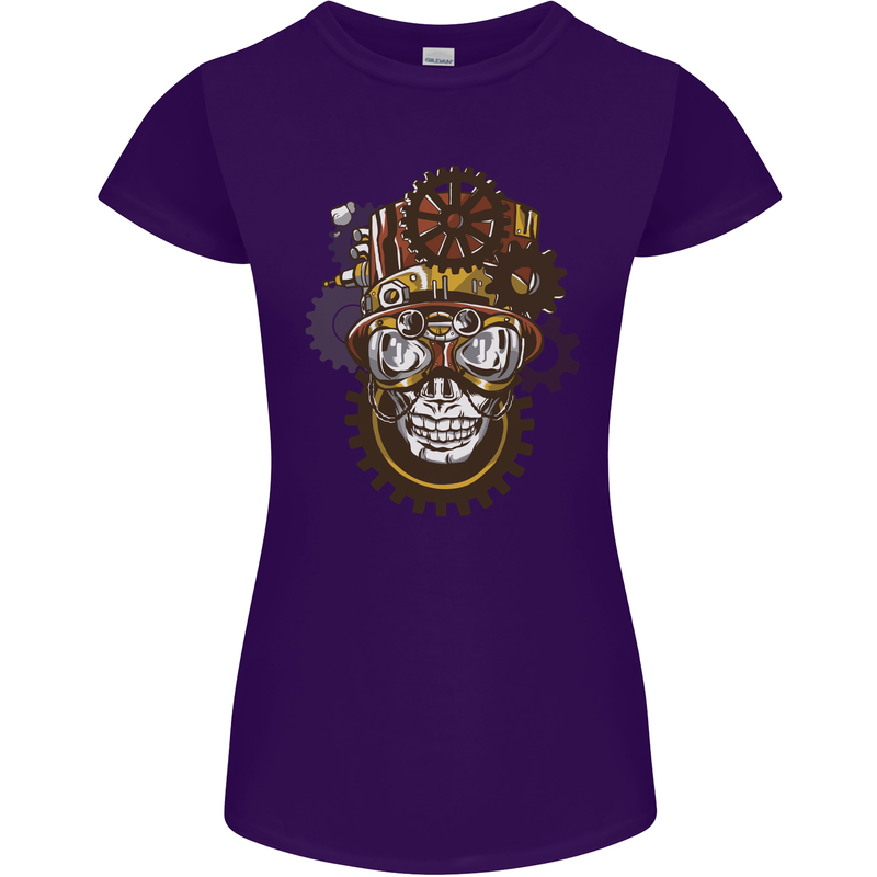 Steampunk Skull Womens Petite Cut T-Shirt Purple