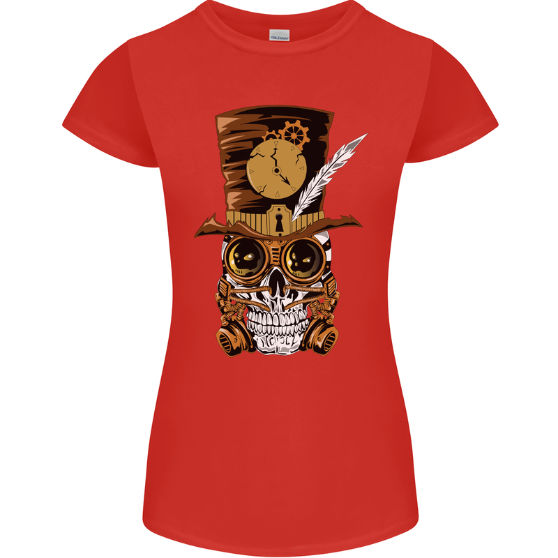 Steampunk Skull Womens Petite Cut T-Shirt Red