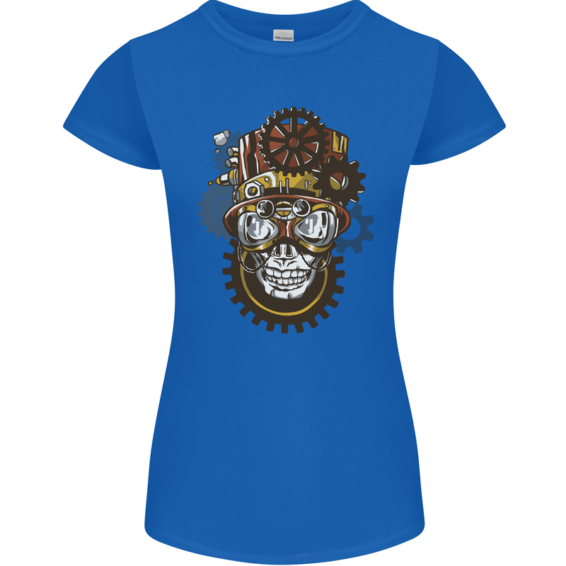 Steampunk Skull Womens Petite Cut T-Shirt Royal Blue
