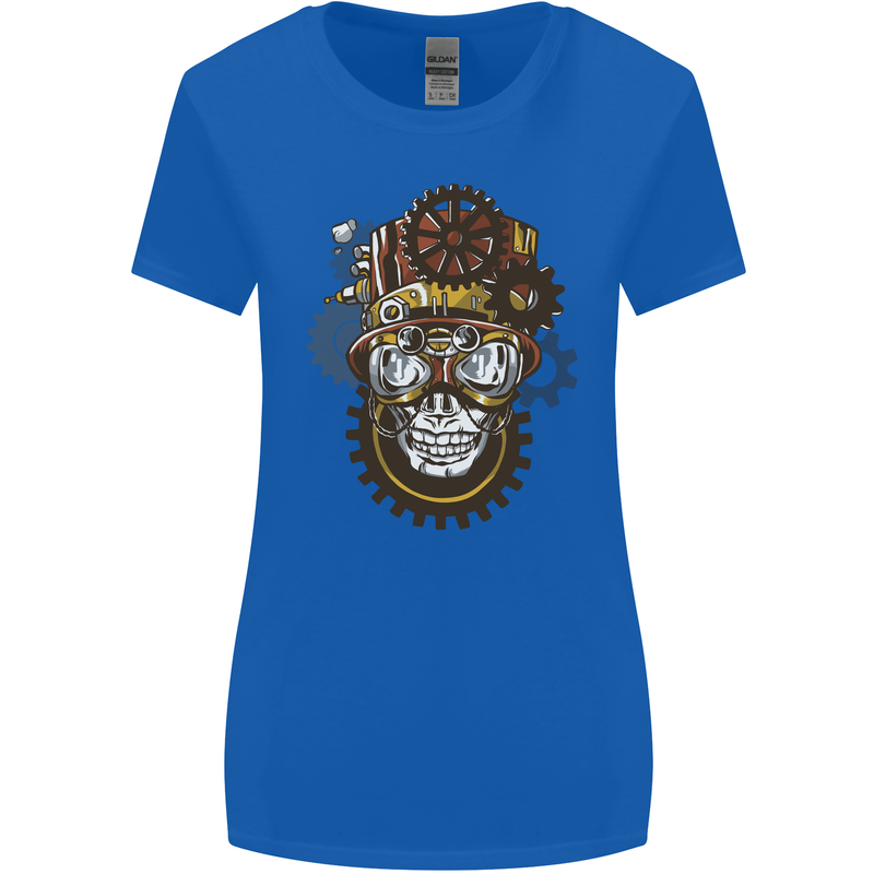 Steampunk Skull Womens Wider Cut T-Shirt Royal Blue