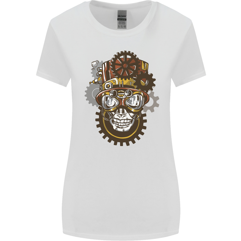 Steampunk Skull Womens Wider Cut T-Shirt White