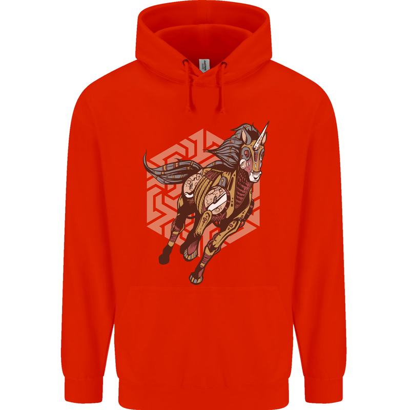 Steampunk Unicorn Childrens Kids Hoodie Bright Red