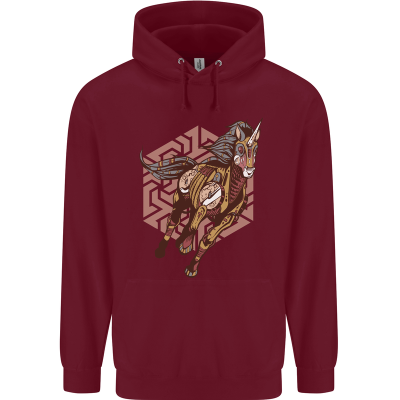 Steampunk Unicorn Childrens Kids Hoodie Maroon