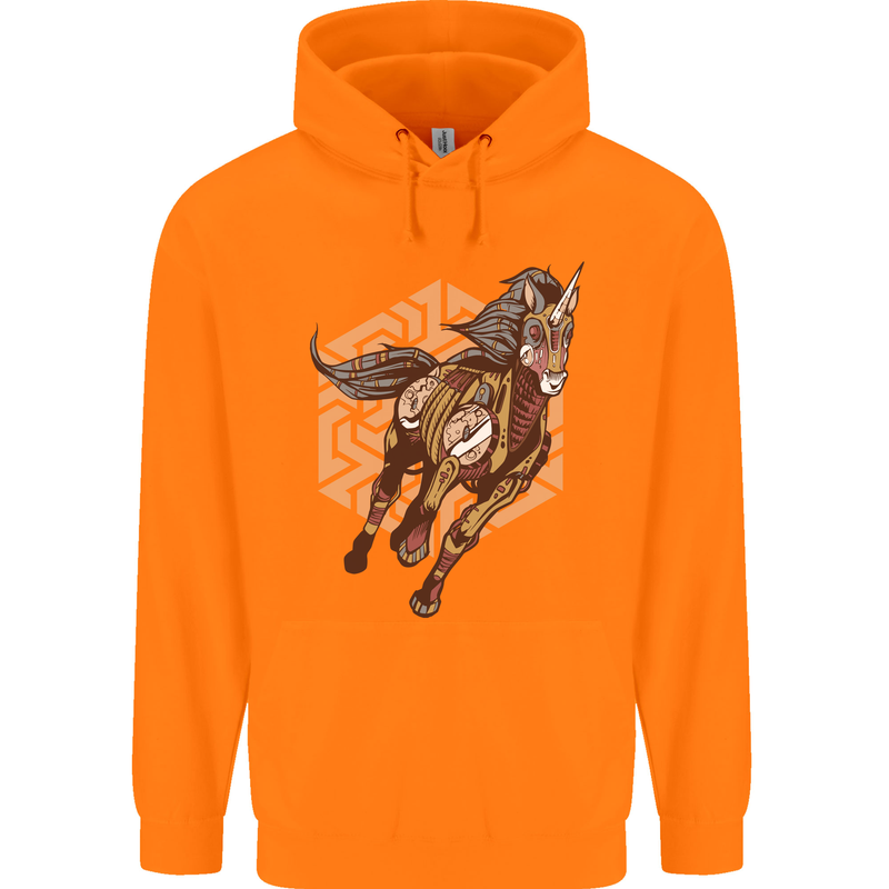 Steampunk Unicorn Childrens Kids Hoodie Orange