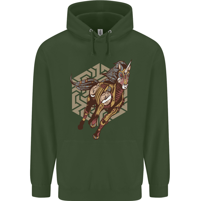 Steampunk Unicorn Mens 80% Cotton Hoodie Forest Green