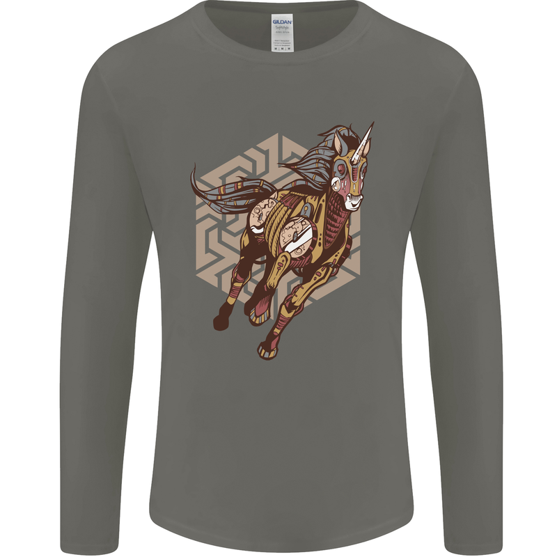 Steampunk Unicorn Mens Long Sleeve T-Shirt Charcoal