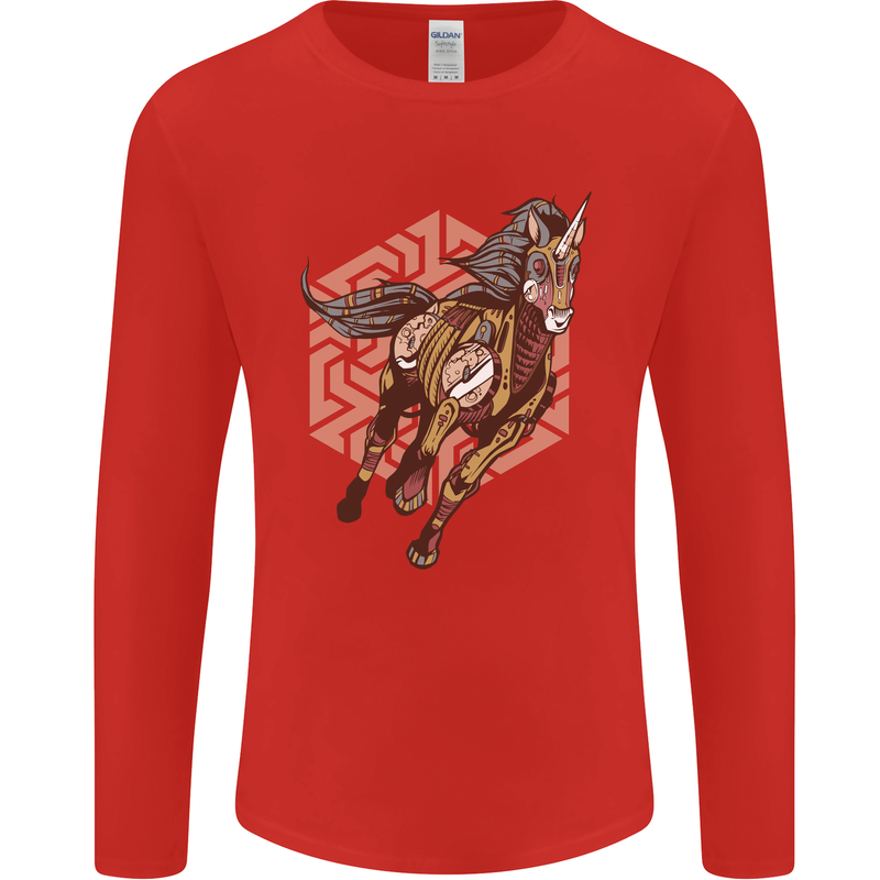 Steampunk Unicorn Mens Long Sleeve T-Shirt Red