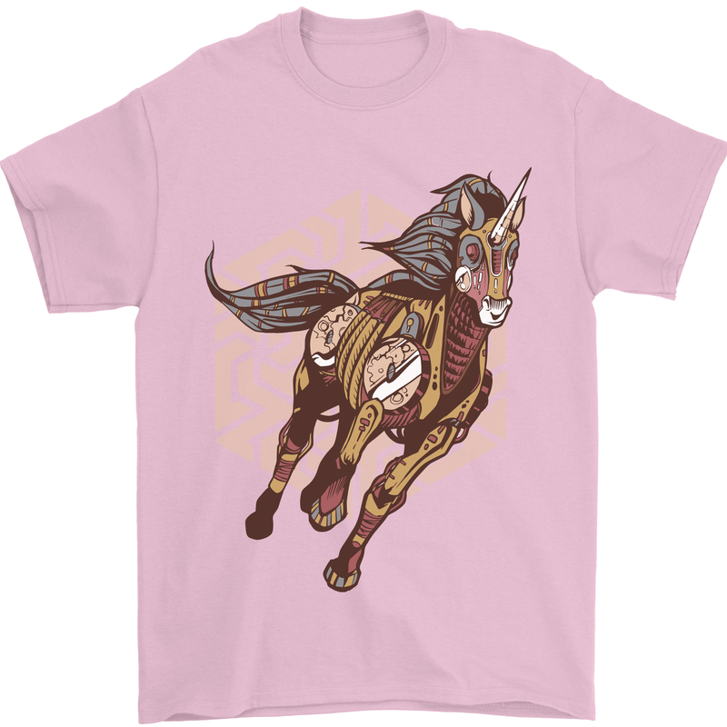 Steampunk Unicorn Mens T-Shirt Cotton Gildan Light Pink
