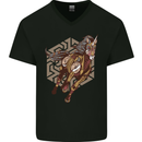 Steampunk Unicorn Mens V-Neck Cotton T-Shirt Black