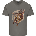 Steampunk Unicorn Mens V-Neck Cotton T-Shirt Charcoal