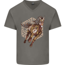 Steampunk Unicorn Mens V-Neck Cotton T-Shirt Charcoal