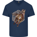 Steampunk Unicorn Mens V-Neck Cotton T-Shirt Navy Blue