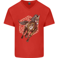 Steampunk Unicorn Mens V-Neck Cotton T-Shirt Red