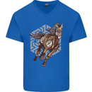 Steampunk Unicorn Mens V-Neck Cotton T-Shirt Royal Blue