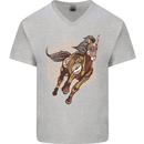 Steampunk Unicorn Mens V-Neck Cotton T-Shirt Sports Grey