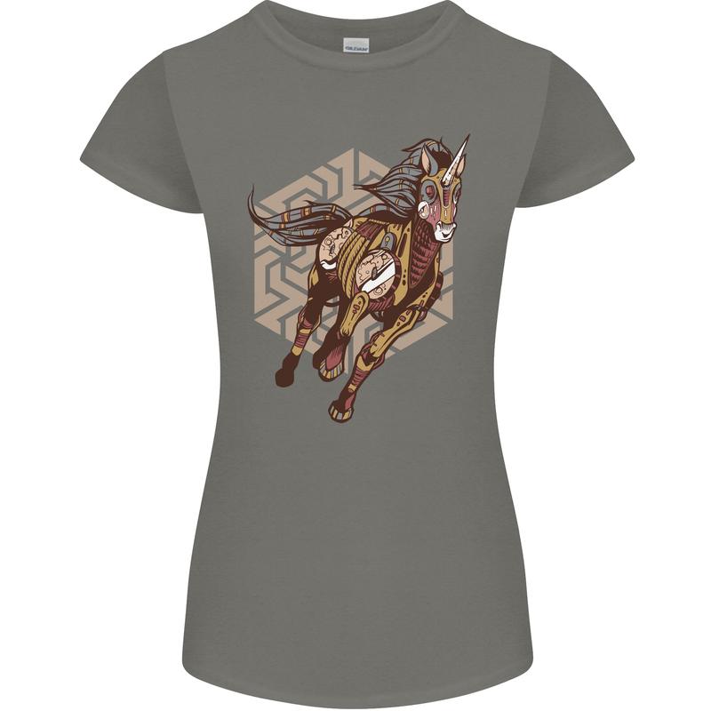 Steampunk Unicorn Womens Petite Cut T-Shirt Charcoal