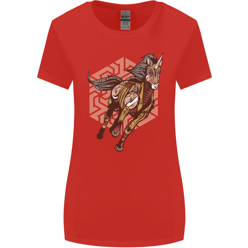 Steampunk Unicorn Womens Wider Cut T-Shirt Red
