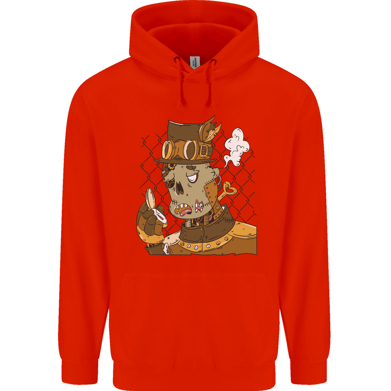 Steampunk Zombie Halloween Childrens Kids Hoodie Bright Red