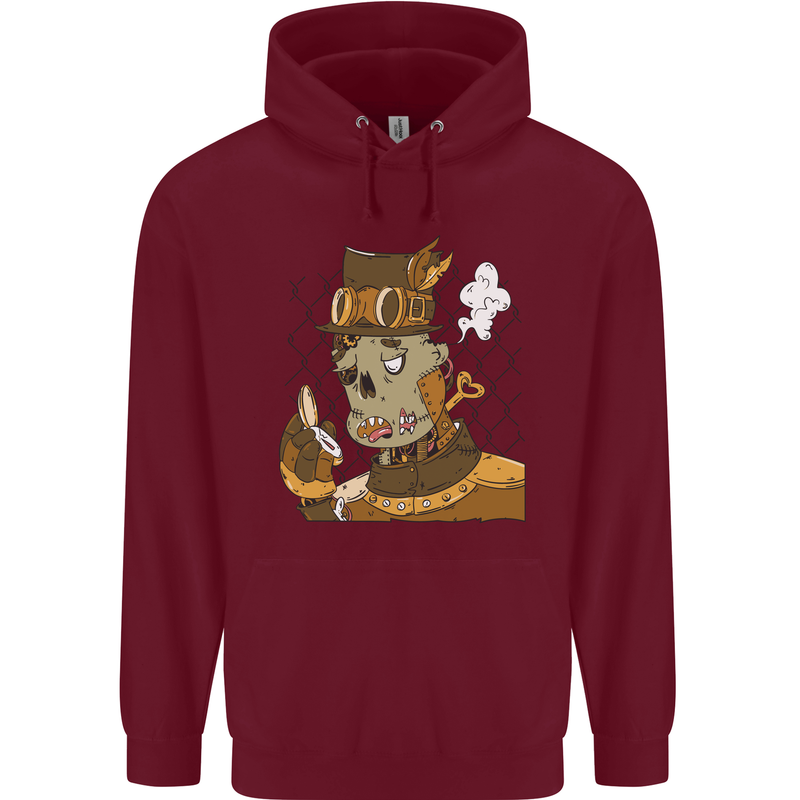 Steampunk Zombie Halloween Childrens Kids Hoodie Maroon