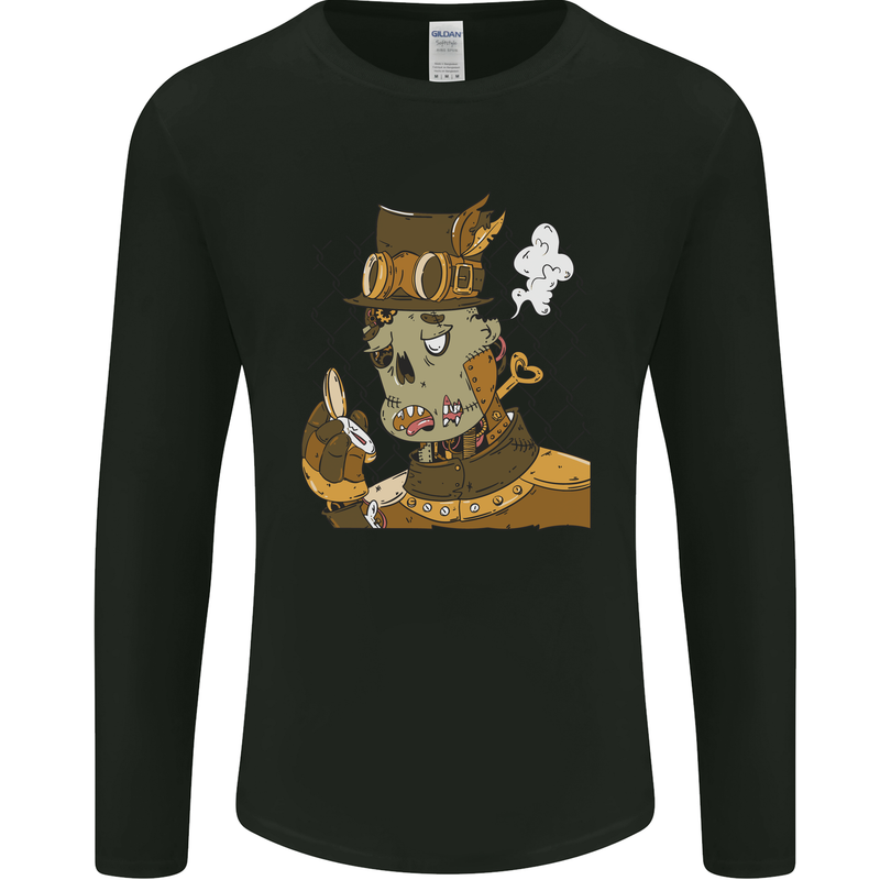 Steampunk Zombie Halloween Mens Long Sleeve T-Shirt Black