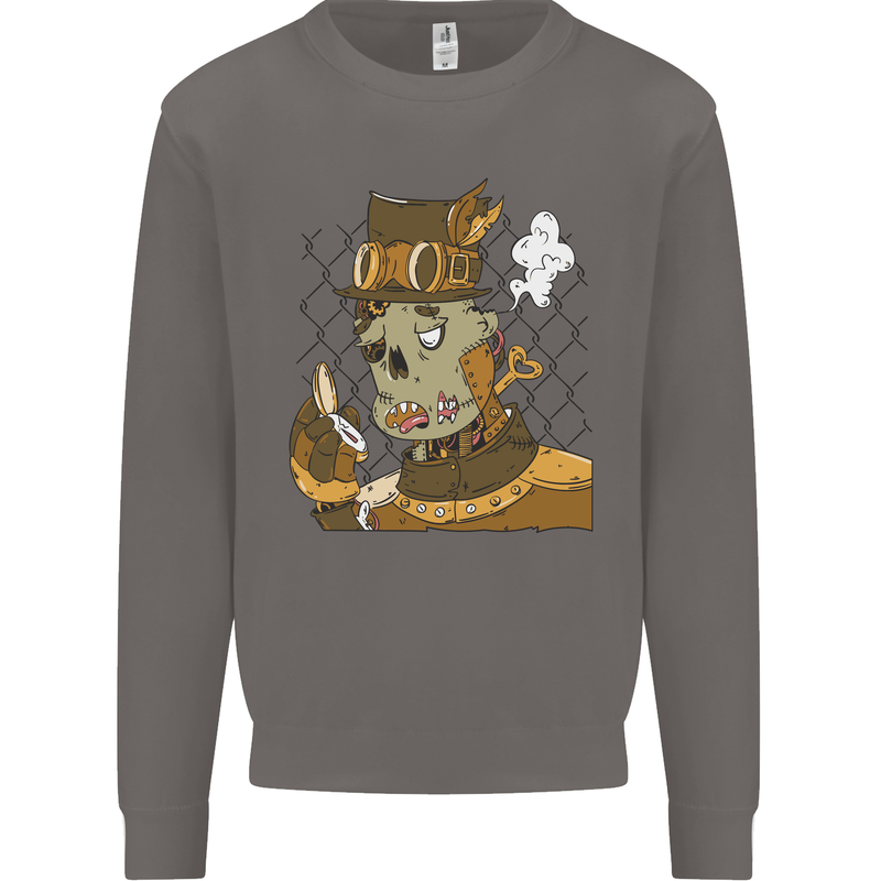 Steampunk Zombie Halloween Mens Sweatshirt Jumper Charcoal