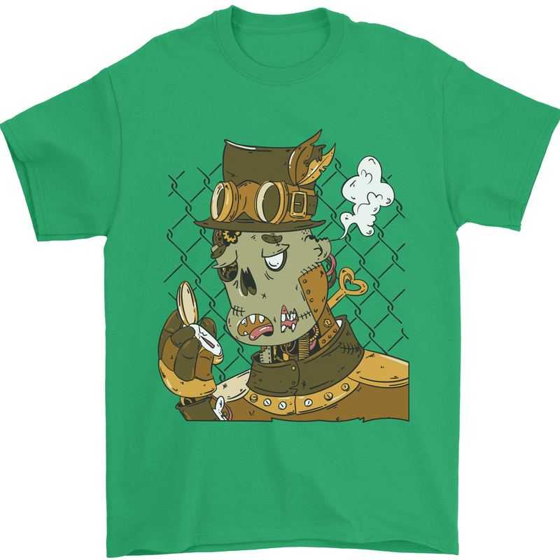 Steampunk Zombie Halloween Mens T-Shirt 100% Cotton Irish Green