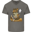 Steampunk Zombie Halloween Mens V-Neck Cotton T-Shirt Charcoal
