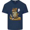 Steampunk Zombie Halloween Mens V-Neck Cotton T-Shirt Navy Blue