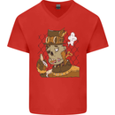 Steampunk Zombie Halloween Mens V-Neck Cotton T-Shirt Red