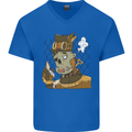 Steampunk Zombie Halloween Mens V-Neck Cotton T-Shirt Royal Blue