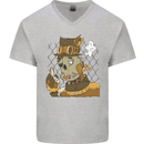 Steampunk Zombie Halloween Mens V-Neck Cotton T-Shirt Sports Grey