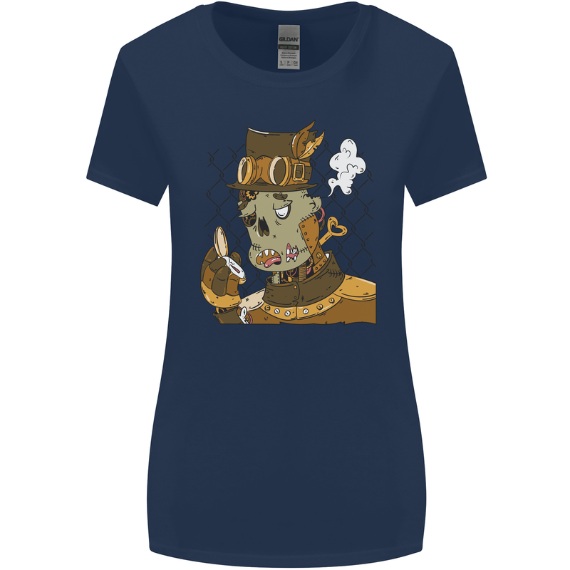 Steampunk Zombie Halloween Womens Wider Cut T-Shirt Navy Blue