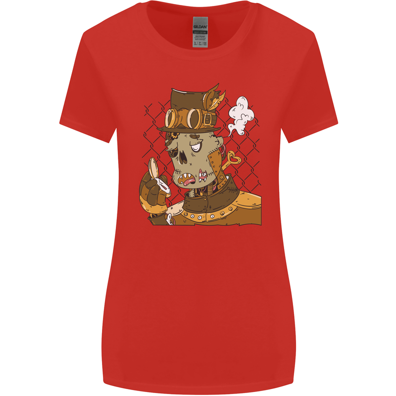 Steampunk Zombie Halloween Womens Wider Cut T-Shirt Red
