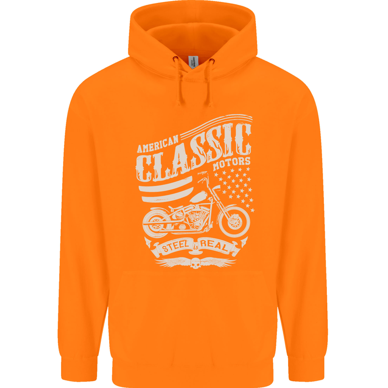 Steel Is Real Biker Motorcycle Motorbike Childrens Kids Hoodie Orange