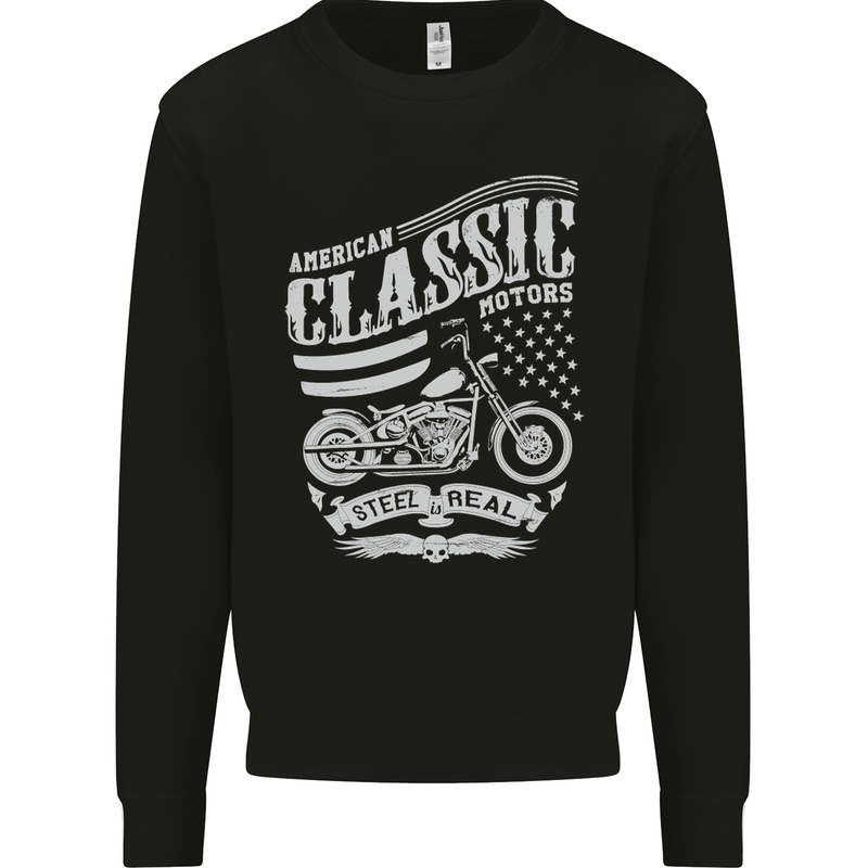Steel Is Real Biker Motorcycle Motorbike Kids Sweatshirt Jumper Black