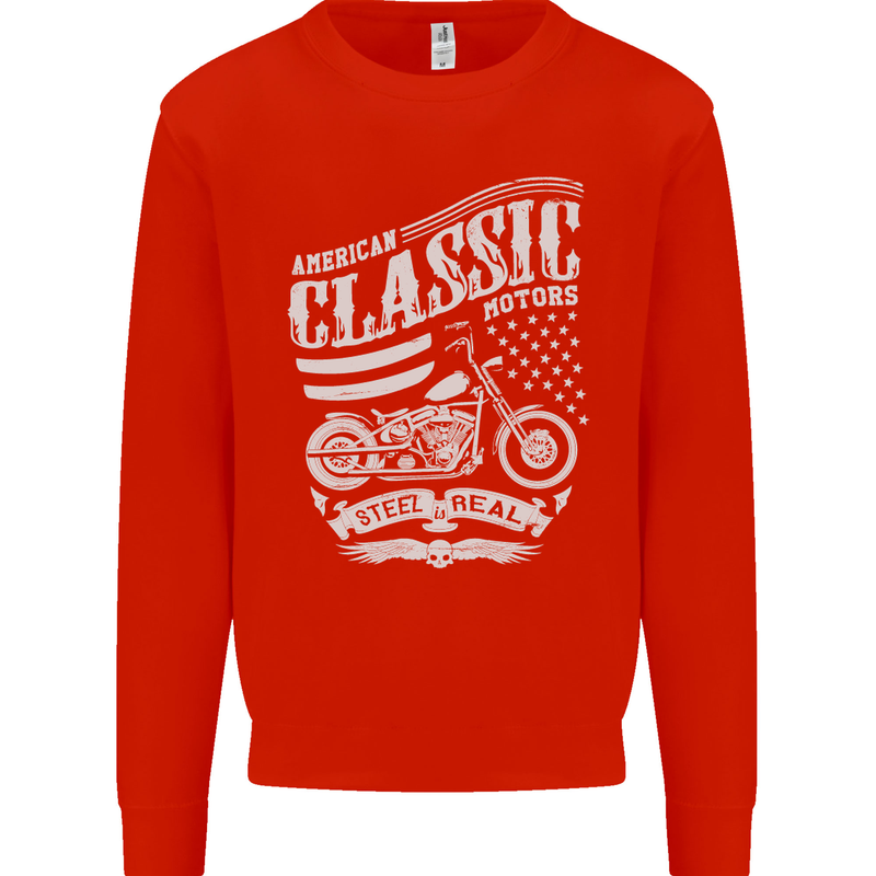 Steel Is Real Biker Motorcycle Motorbike Kids Sweatshirt Jumper Bright Red