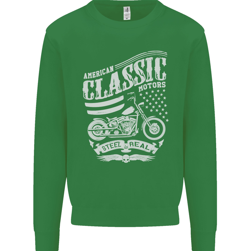 Steel Is Real Biker Motorcycle Motorbike Kids Sweatshirt Jumper Irish Green