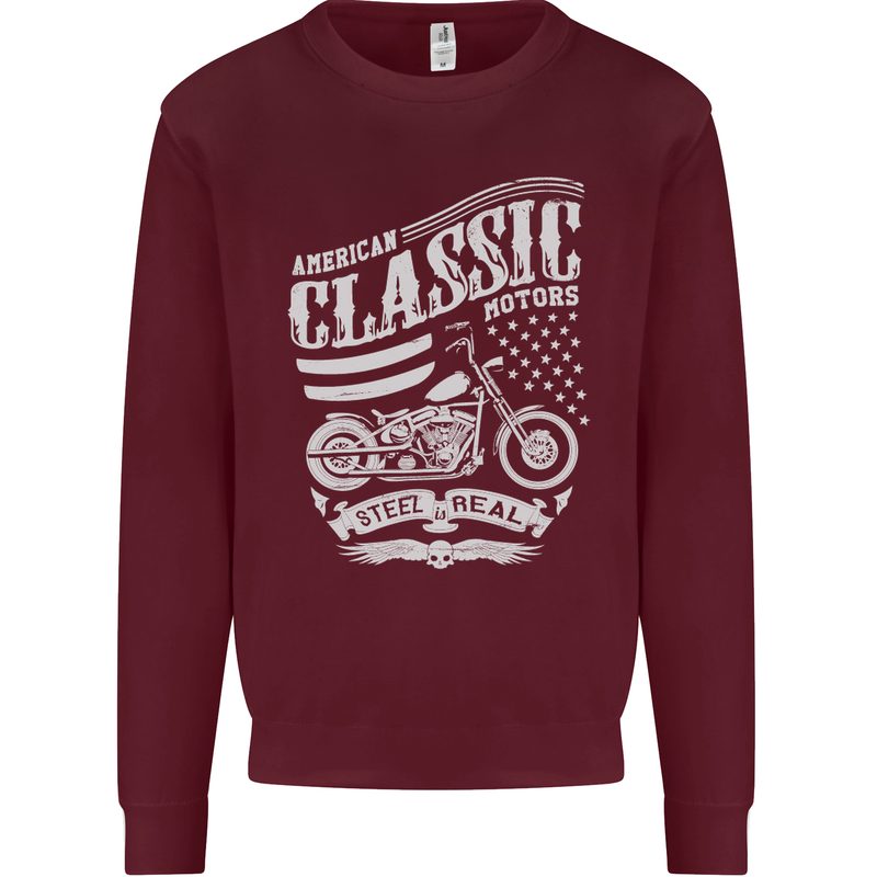 Steel Is Real Biker Motorcycle Motorbike Kids Sweatshirt Jumper Maroon