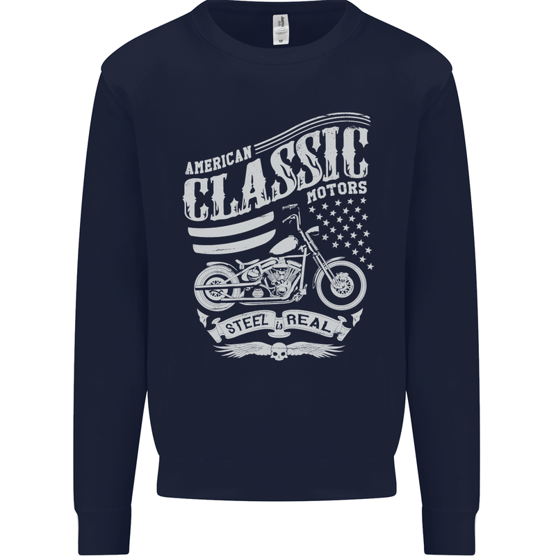 Steel Is Real Biker Motorcycle Motorbike Kids Sweatshirt Jumper Navy Blue