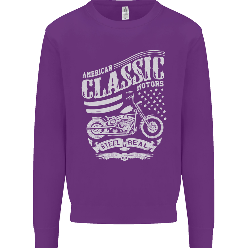 Steel Is Real Biker Motorcycle Motorbike Kids Sweatshirt Jumper Purple
