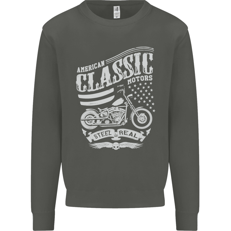 Steel Is Real Biker Motorcycle Motorbike Kids Sweatshirt Jumper Storm Grey